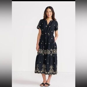 Land’s End Tiered Cotton Poplin Embroidered Maxi Dress 
size Medium (10-12)